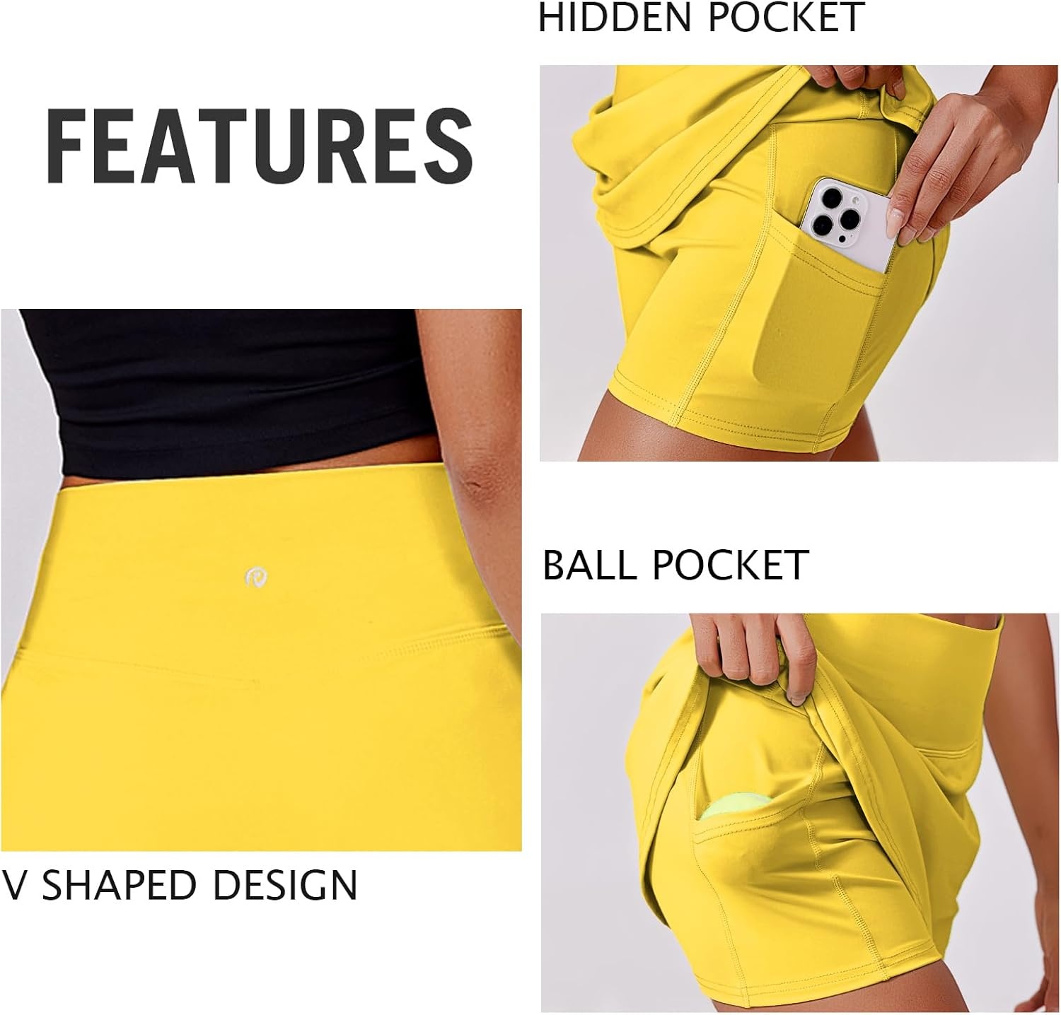 image:imagePINSPARK Womens Tennis Skirt High Waisted Golf Skort with 2 Pockets Stretchy Athletic Skirts for Workout Pickleball RunningYellow