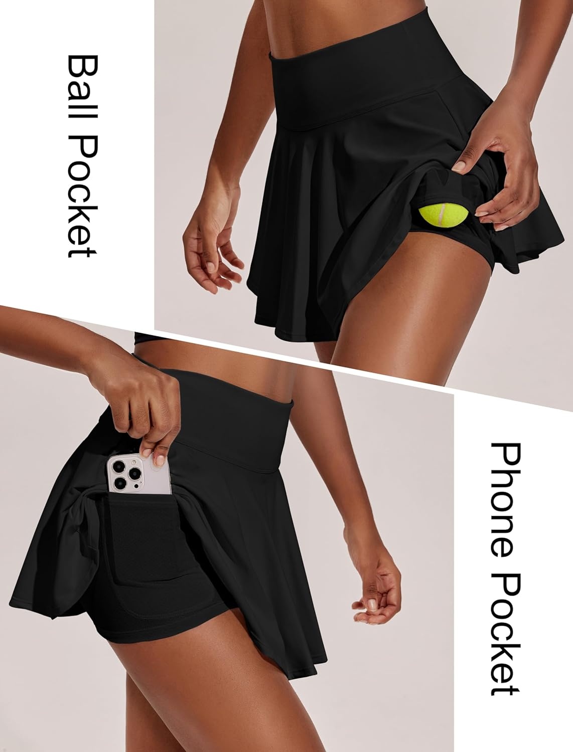 image:imagePINSPARK Womens Tennis Skirt Pleated Athletic Skirts with Pockets Shorts High Waisted Golf Skort for Workout PickleballBlack