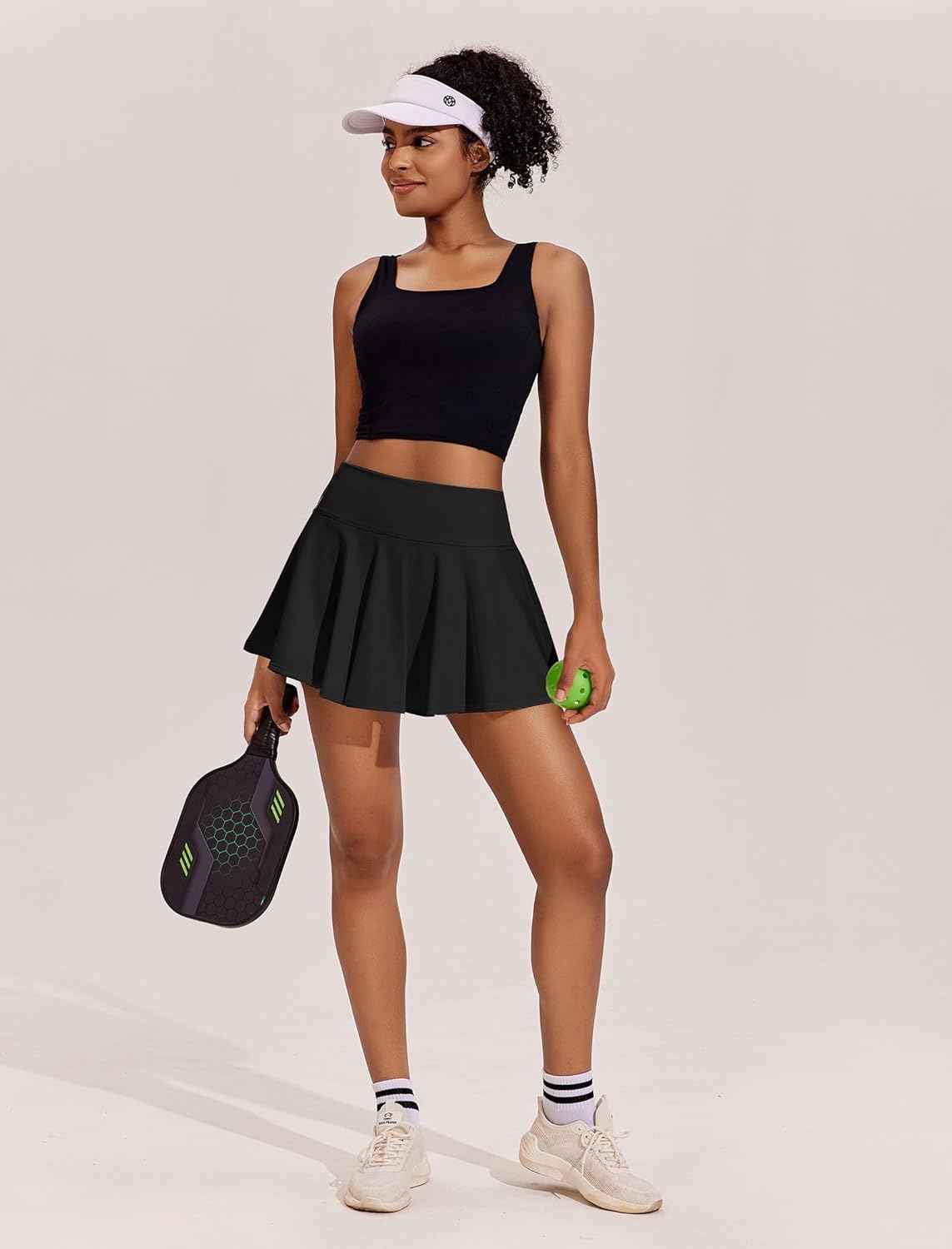 image:imagePINSPARK Womens Tennis Skirt Pleated Athletic Skirts with Pockets Shorts High Waisted Golf Skort for Workout PickleballBlack