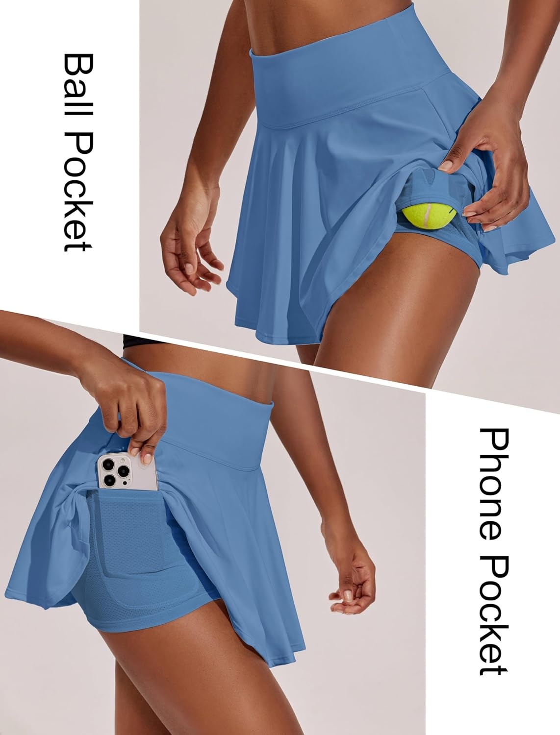 image:imagePINSPARK Womens Tennis Skirt Pleated Athletic Skirts with Pockets Shorts High Waisted Golf Skort for Workout PickleballOasis Blue
