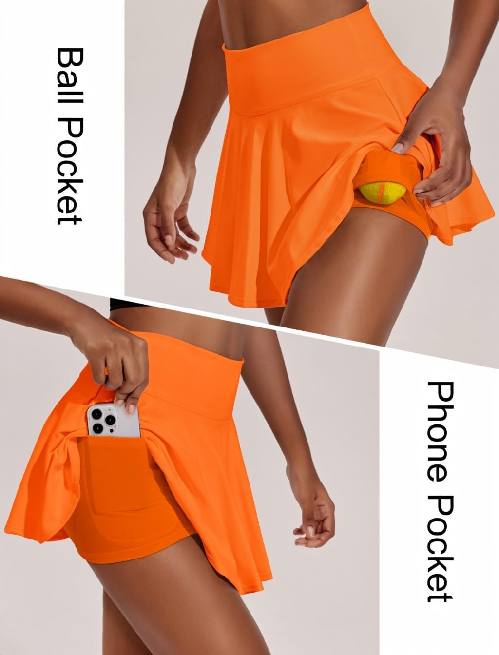 image:imagePINSPARK Womens Tennis Skirt Pleated Athletic Skirts with Pockets Shorts High Waisted Golf Skort for Workout PickleballOrange