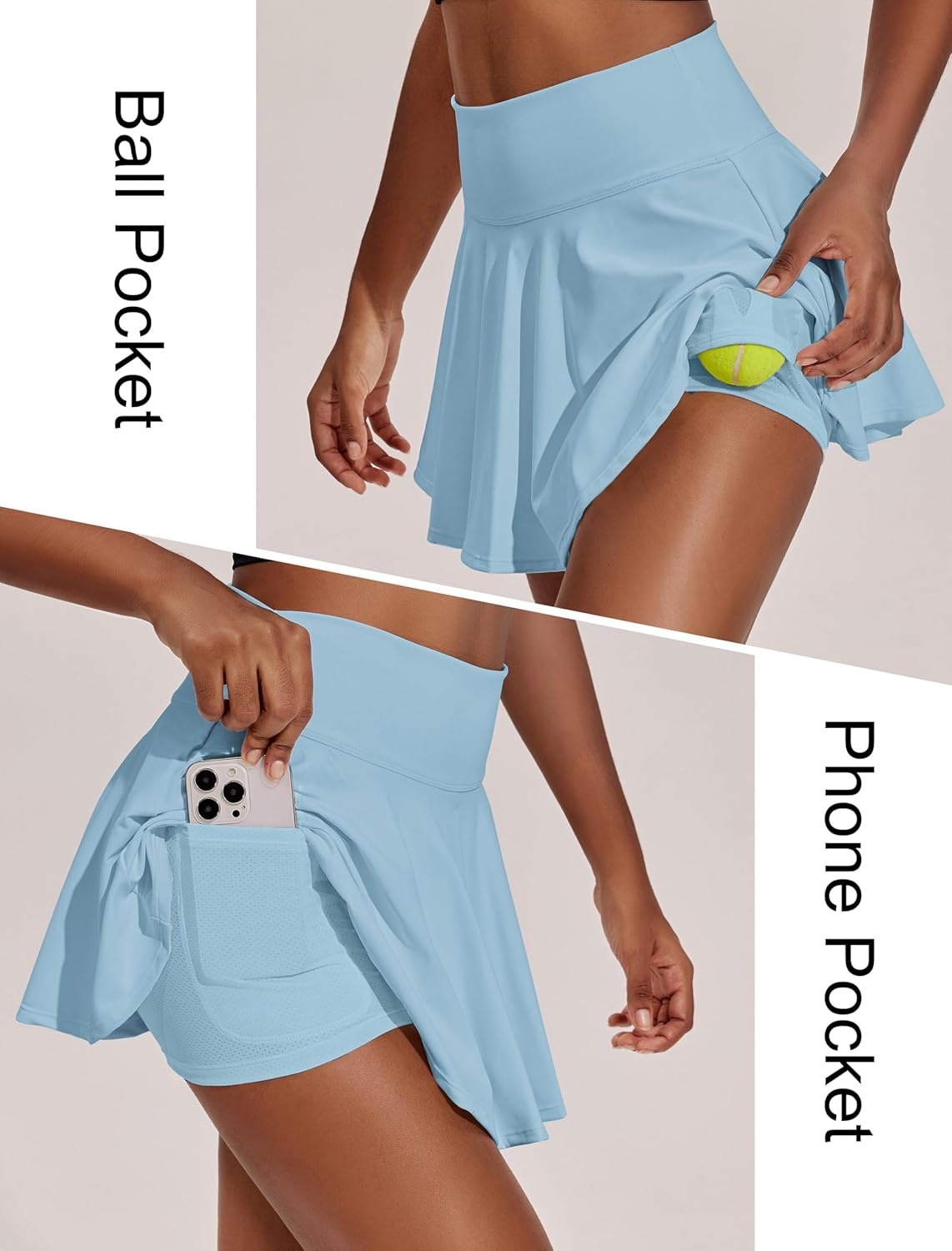 image:imagePINSPARK Womens Tennis Skirt Pleated Athletic Skirts with Pockets Shorts High Waisted Golf Skort for Workout PickleballSky Blue