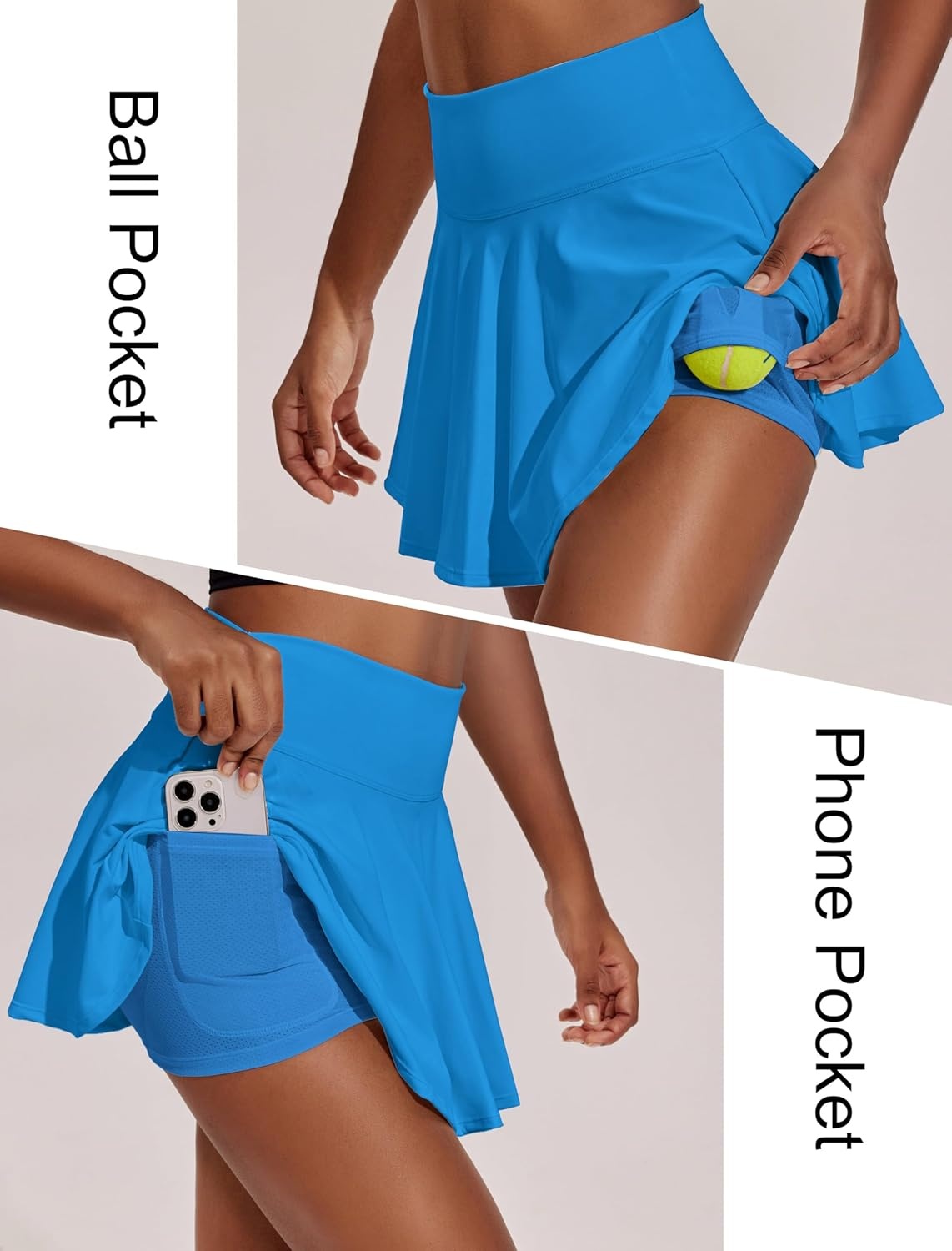 image:imagePINSPARK Womens Tennis Skirt Pleated Athletic Skirts with Pockets Shorts High Waisted Golf Skort for Workout PickleballSparkle Blue