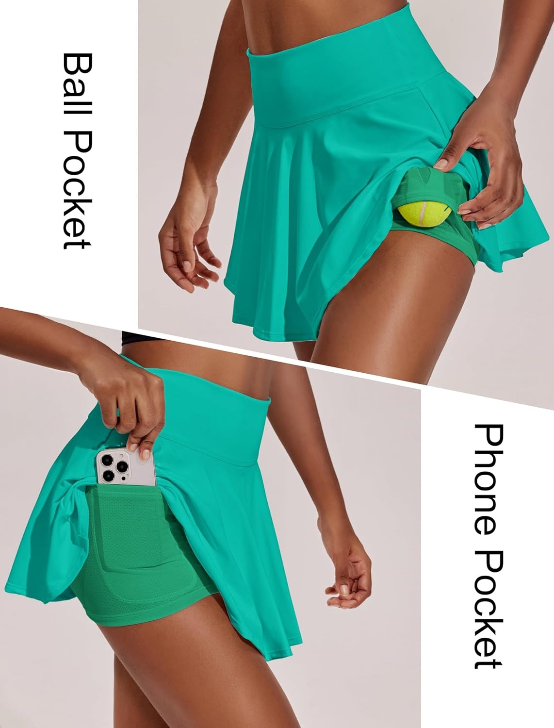 image:imagePINSPARK Womens Tennis Skirt Pleated Athletic Skirts with Pockets Shorts High Waisted Golf Skort for Workout PickleballTurquoise