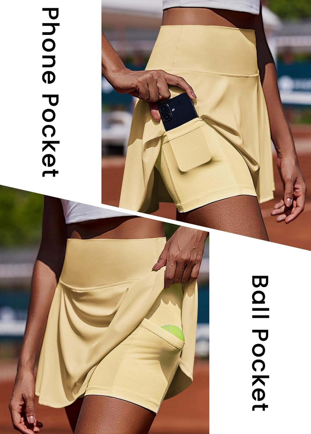 image:imagePINSPARK Womens Tennis Skirt Pleated Athletic Skorts with Pockets Shorts High Waisted Golf Skirts for Workout Running CasualButter Yellow