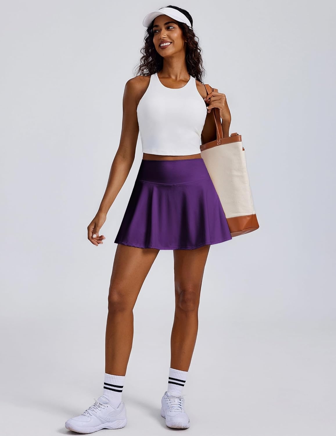 image:imagePINSPARK Womens Tennis Skirt Pleated Athletic Skorts with Pockets Shorts High Waisted Golf Skirts for Workout Running CasualDark Purple