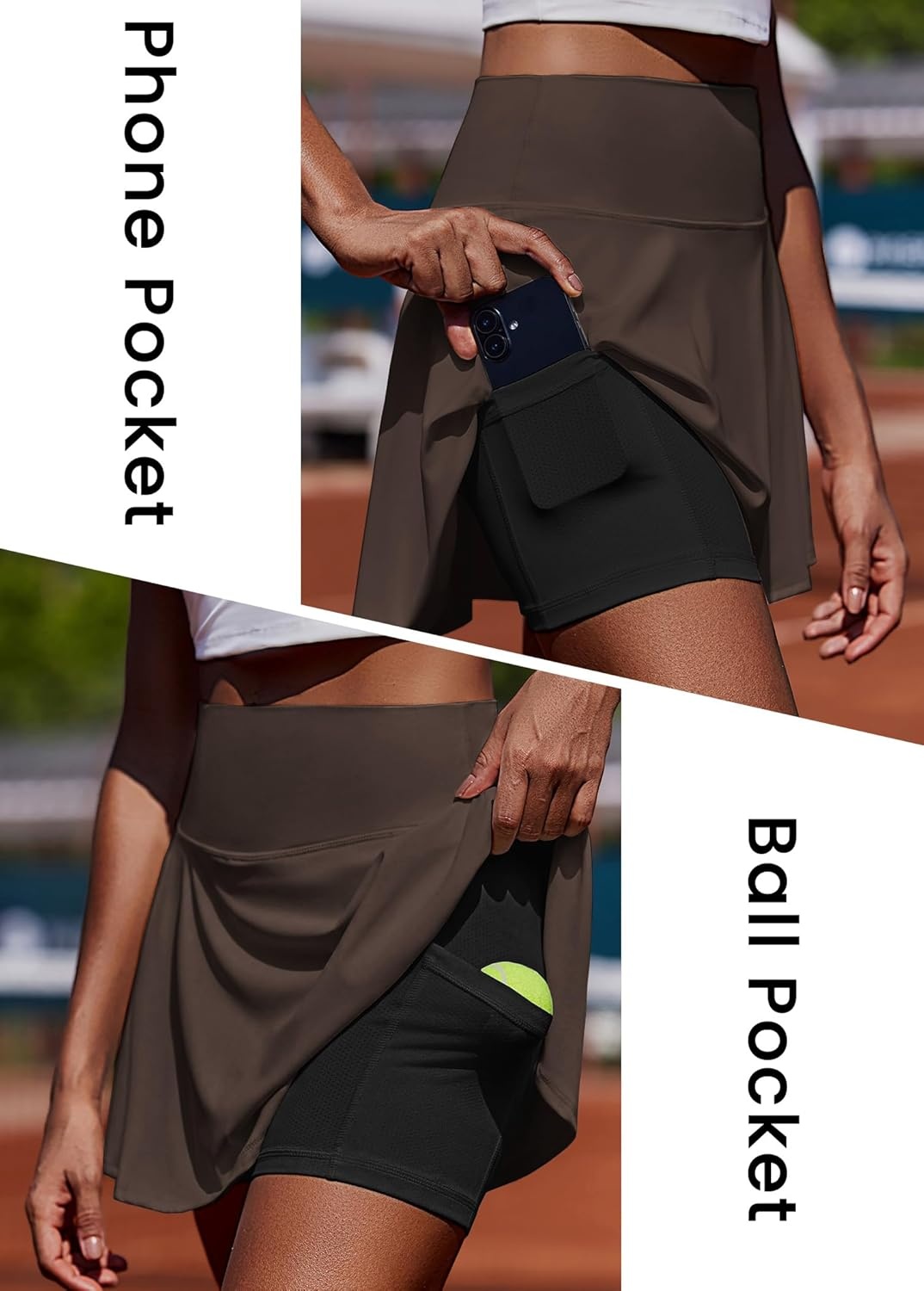 image:imagePINSPARK Womens Tennis Skirt Pleated Athletic Skorts with Pockets Shorts High Waisted Golf Skirts for Workout Running CasualEspresso Brown