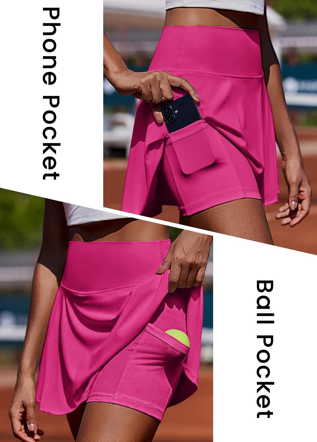 image:imagePINSPARK Womens Tennis Skirt Pleated Athletic Skorts with Pockets Shorts High Waisted Golf Skirts for Workout Running CasualHot Pink