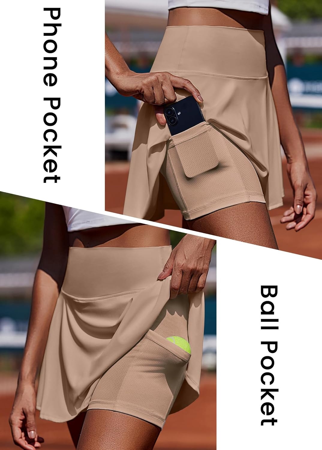 image:imagePINSPARK Womens Tennis Skirt Pleated Athletic Skorts with Pockets Shorts High Waisted Golf Skirts for Workout Running CasualKhaki