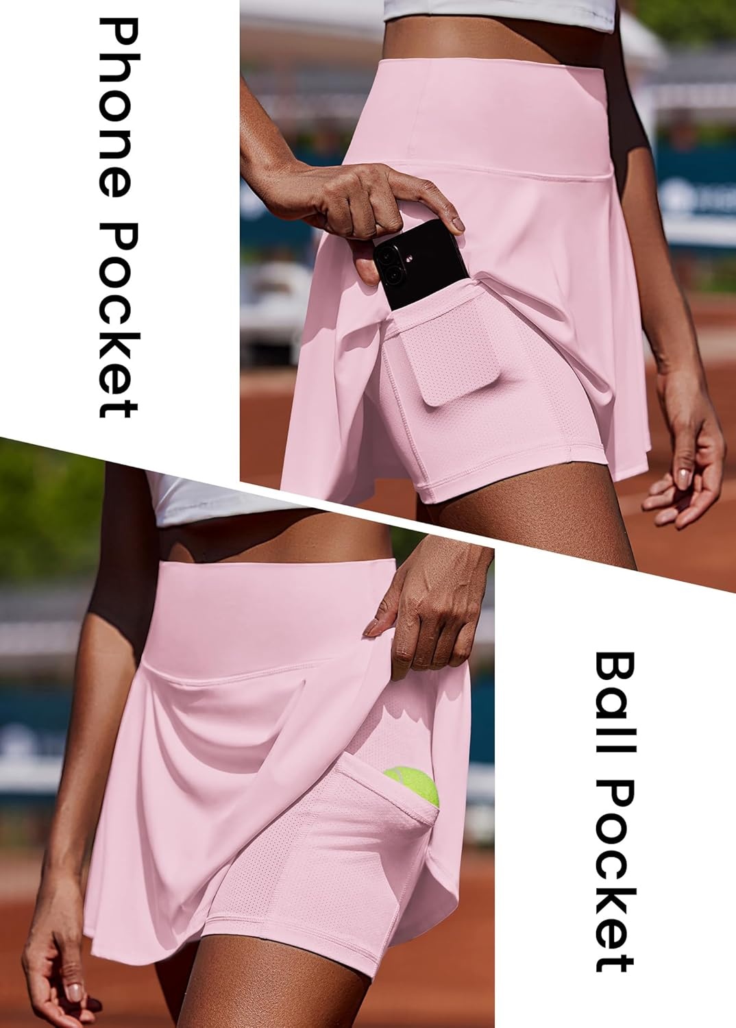 image:imagePINSPARK Womens Tennis Skirt Pleated Athletic Skorts with Pockets Shorts High Waisted Golf Skirts for Workout Running CasualPink