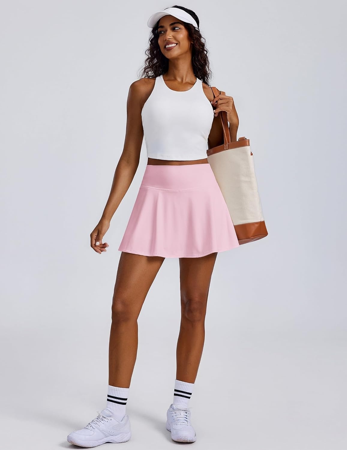 image:imagePINSPARK Womens Tennis Skirt Pleated Athletic Skorts with Pockets Shorts High Waisted Golf Skirts for Workout Running CasualPink
