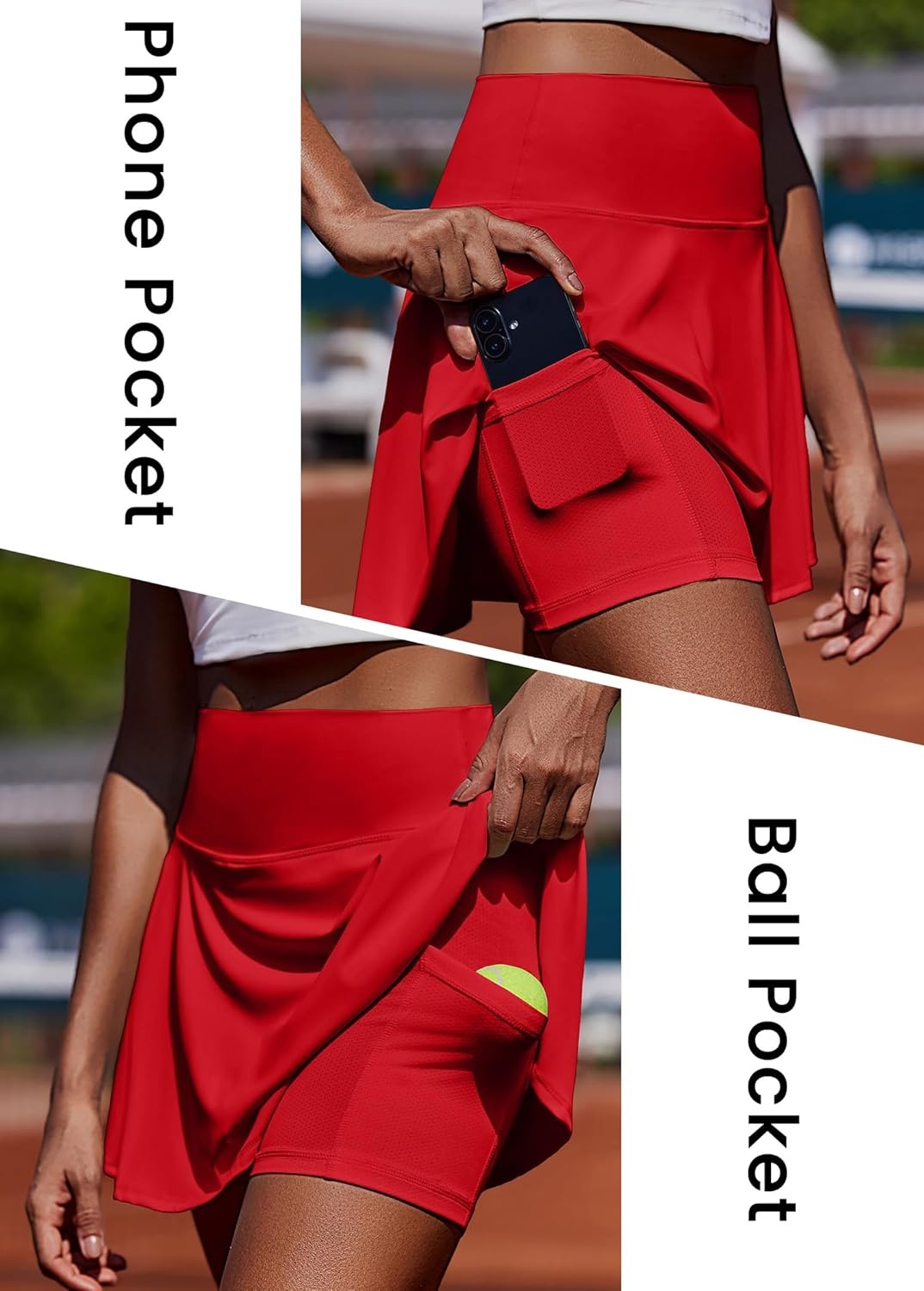 image:imagePINSPARK Womens Tennis Skirt Pleated Athletic Skorts with Pockets Shorts High Waisted Golf Skirts for Workout Running CasualRed