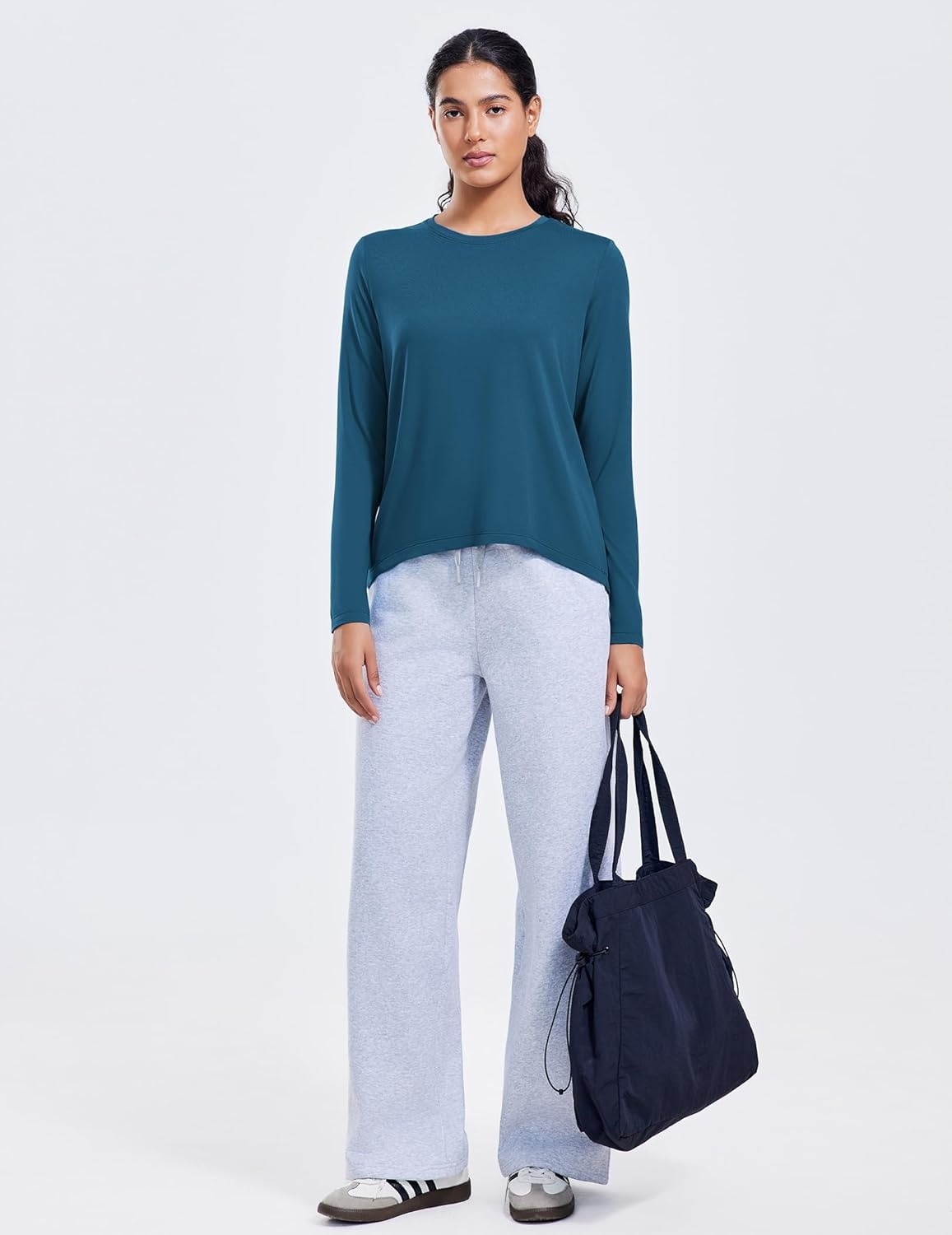 image:imagePINSPARK Workout Tops for Women Long Sleeve Athletic Shirt Soft Loose Fit Exercise Shirt with Back Pleated Pilates Yoga TopsDark Blue