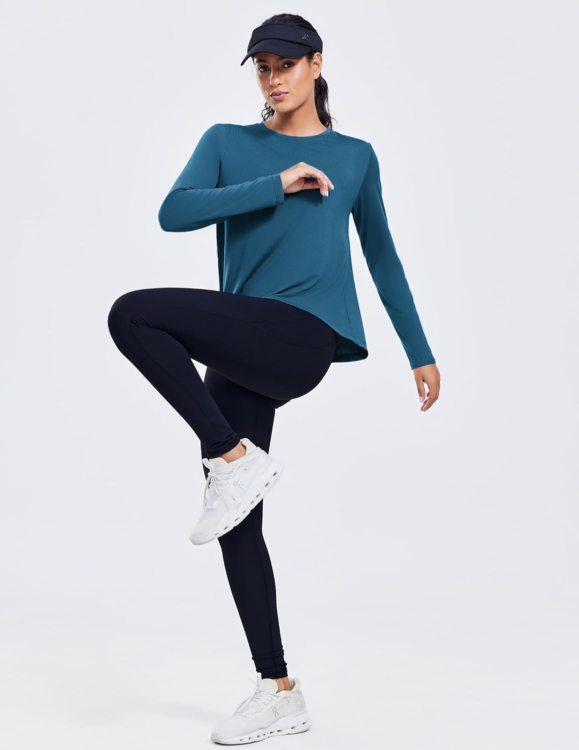 image:imagePINSPARK Workout Tops for Women Long Sleeve Athletic Shirt Soft Loose Fit Exercise Shirt with Back Pleated Pilates Yoga TopsDark Blue