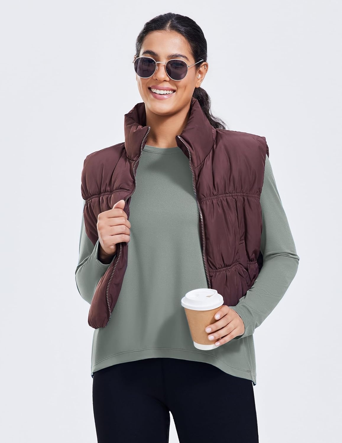 image:imagePINSPARK Workout Tops for Women Long Sleeve Athletic Shirt Soft Loose Fit Exercise Shirt with Back Pleated Pilates Yoga TopsSage Grey