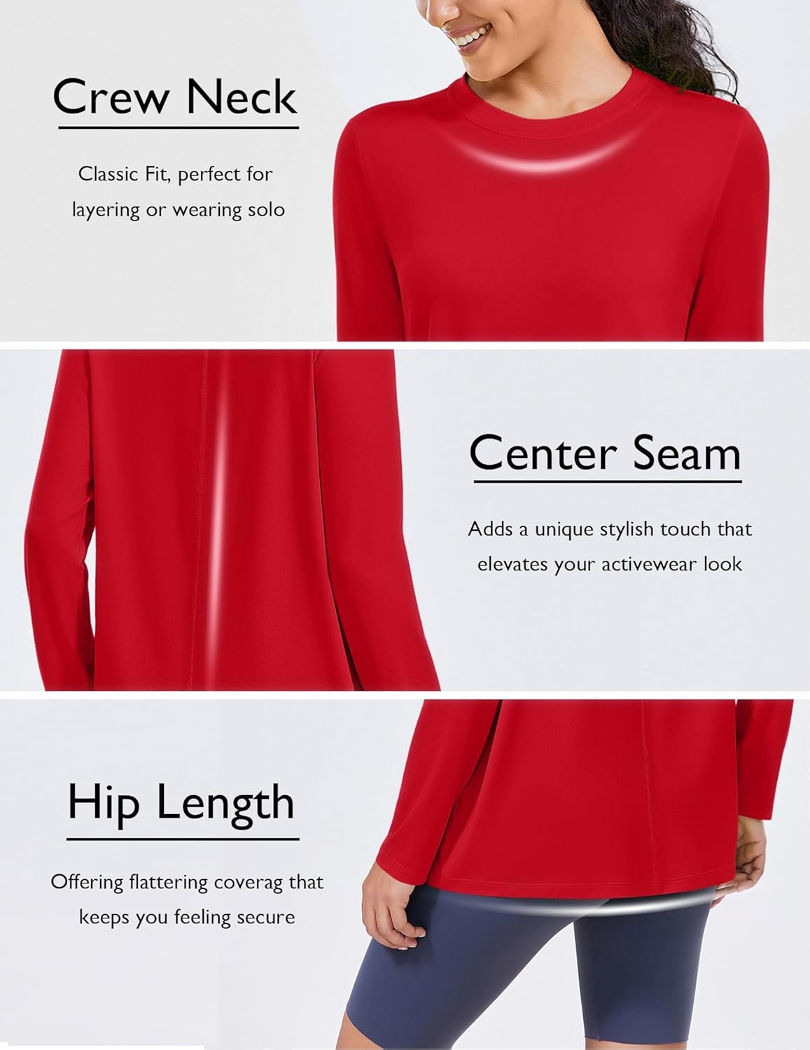 image:imagePINSPARK Workout Tops for Women Long Sleeve Yoga Shirts Quick Dry UPF 40 Athletic Top Loose Fit for Running Gym HikingRed