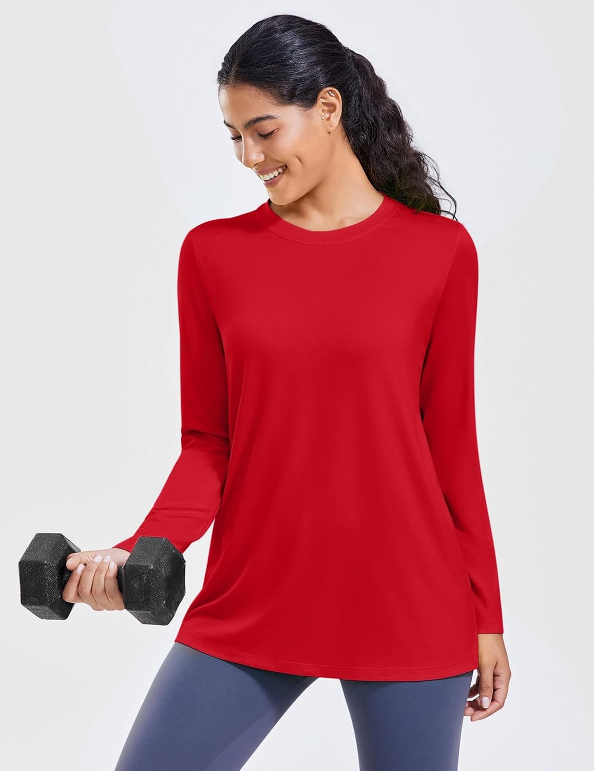 image:imagePINSPARK Workout Tops for Women Long Sleeve Yoga Shirts Quick Dry UPF 40 Athletic Top Loose Fit for Running Gym HikingRed