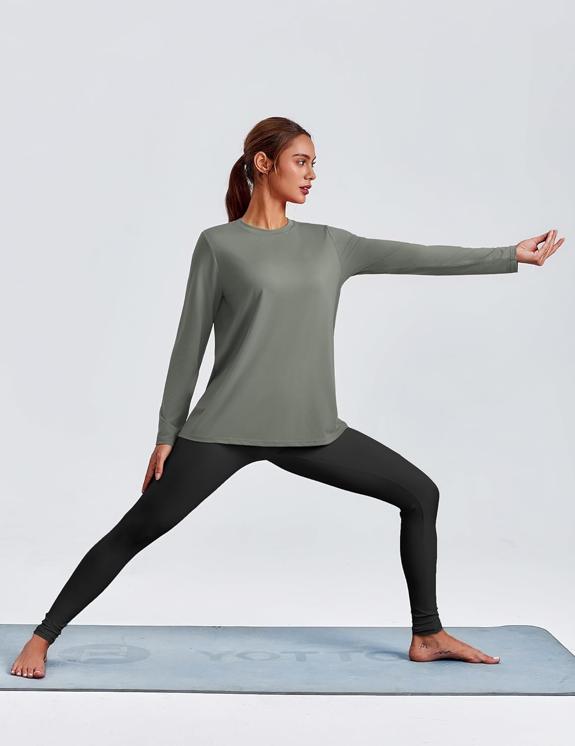 image:imagePINSPARK Workout Tops for Women Long Sleeve Yoga Shirts Quick Dry UPF 40 Athletic Top Loose Fit for Running Gym HikingSage Grey