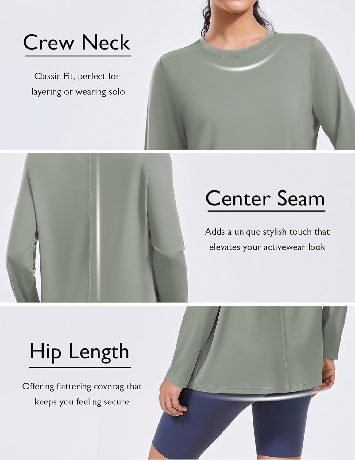 image:imagePINSPARK Workout Tops for Women Long Sleeve Yoga Shirts Quick Dry UPF 40 Athletic Top Loose Fit for Running Gym HikingSage Grey