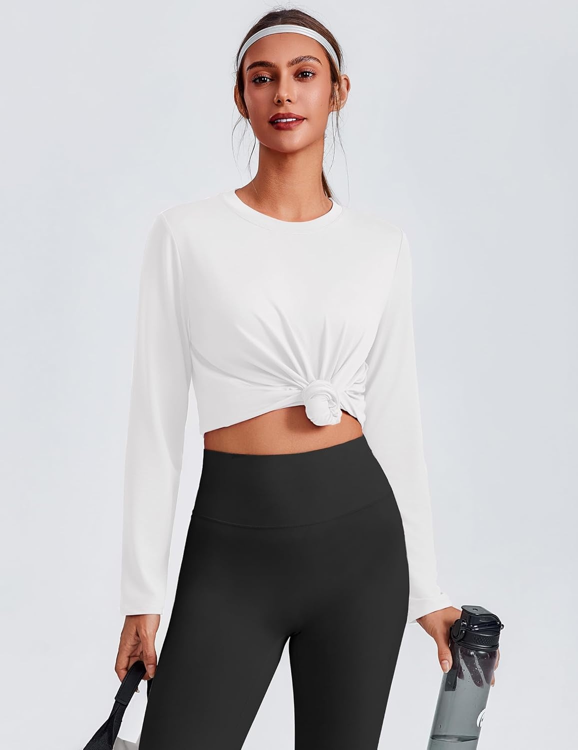 image:imagePINSPARK Workout Tops for Women Long Sleeve Yoga Shirts Quick Dry UPF 40 Athletic Top Loose Fit for Running Gym HikingWhite