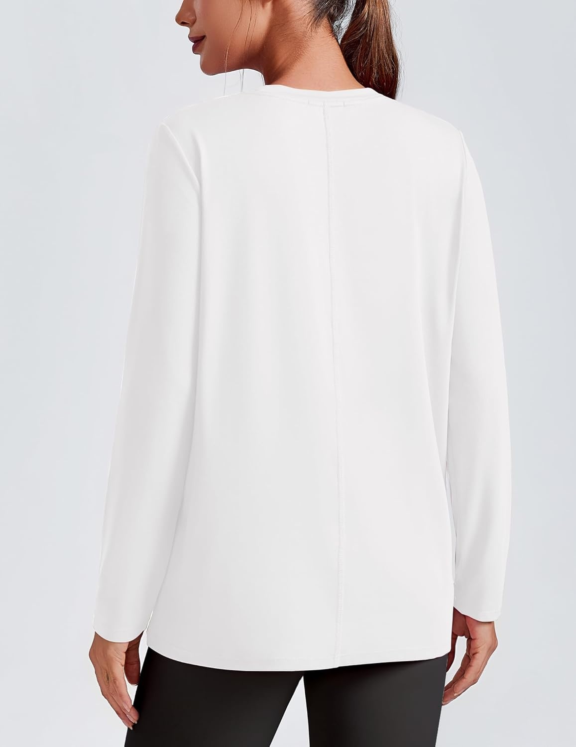 image:imagePINSPARK Workout Tops for Women Long Sleeve Yoga Shirts Quick Dry UPF 40 Athletic Top Loose Fit for Running Gym HikingWhite
