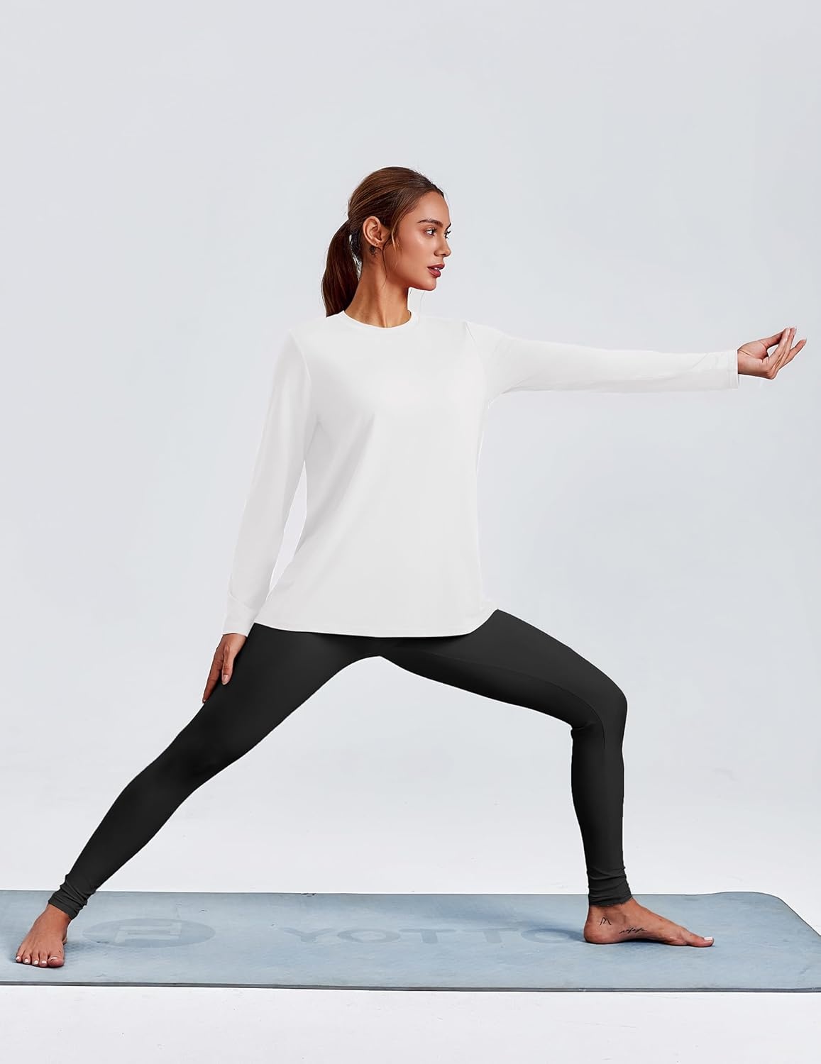 image:imagePINSPARK Workout Tops for Women Long Sleeve Yoga Shirts Quick Dry UPF 40 Athletic Top Loose Fit for Running Gym HikingWhite