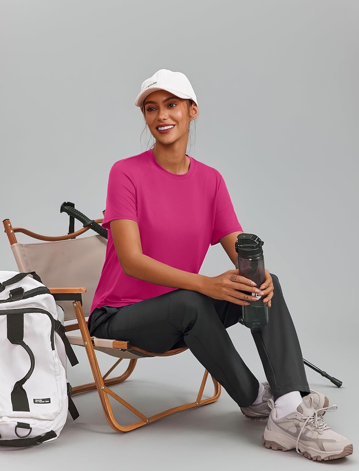 image:imagePINSPARK Workout Tops for Women Short Sleeve Athletic Shirts UPF 50 Quick Dry Running Outfits for Exercise Gym Hiking S3XLHot Pink