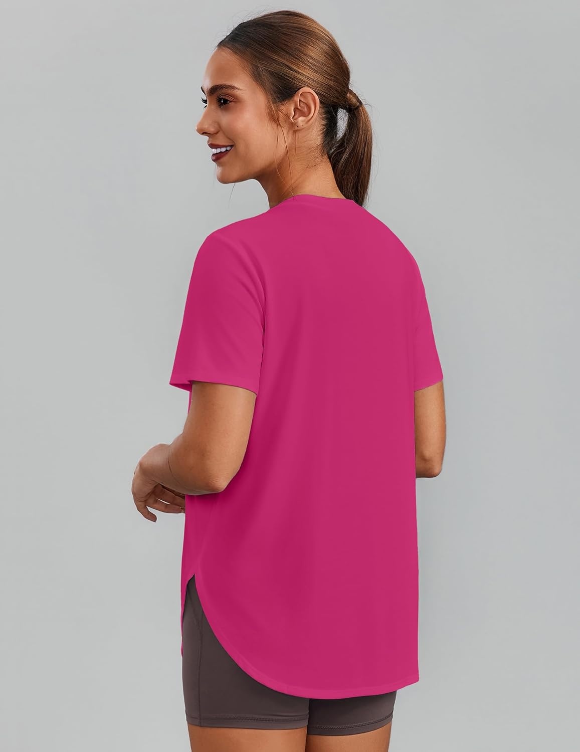 image:imagePINSPARK Workout Tops for Women Short Sleeve Athletic Shirts UPF 50 Quick Dry Running Outfits for Exercise Gym Hiking S3XLHot Pink