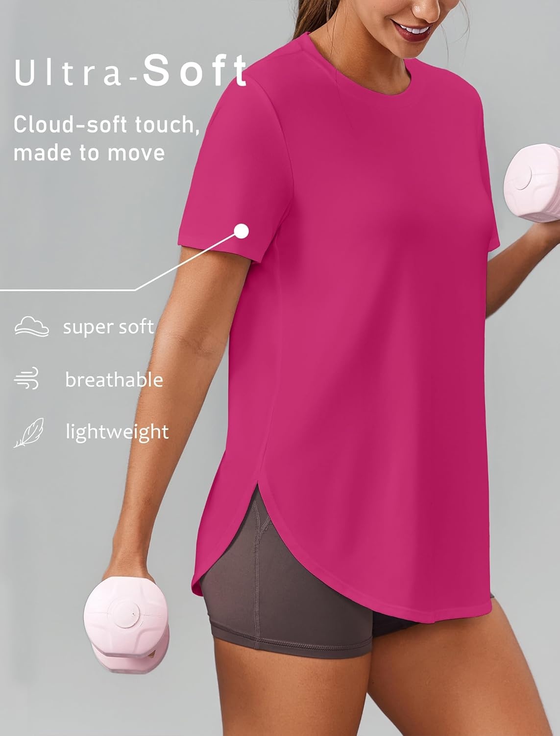 image:imagePINSPARK Workout Tops for Women Short Sleeve Athletic Shirts UPF 50 Quick Dry Running Outfits for Exercise Gym Hiking S3XLHot Pink
