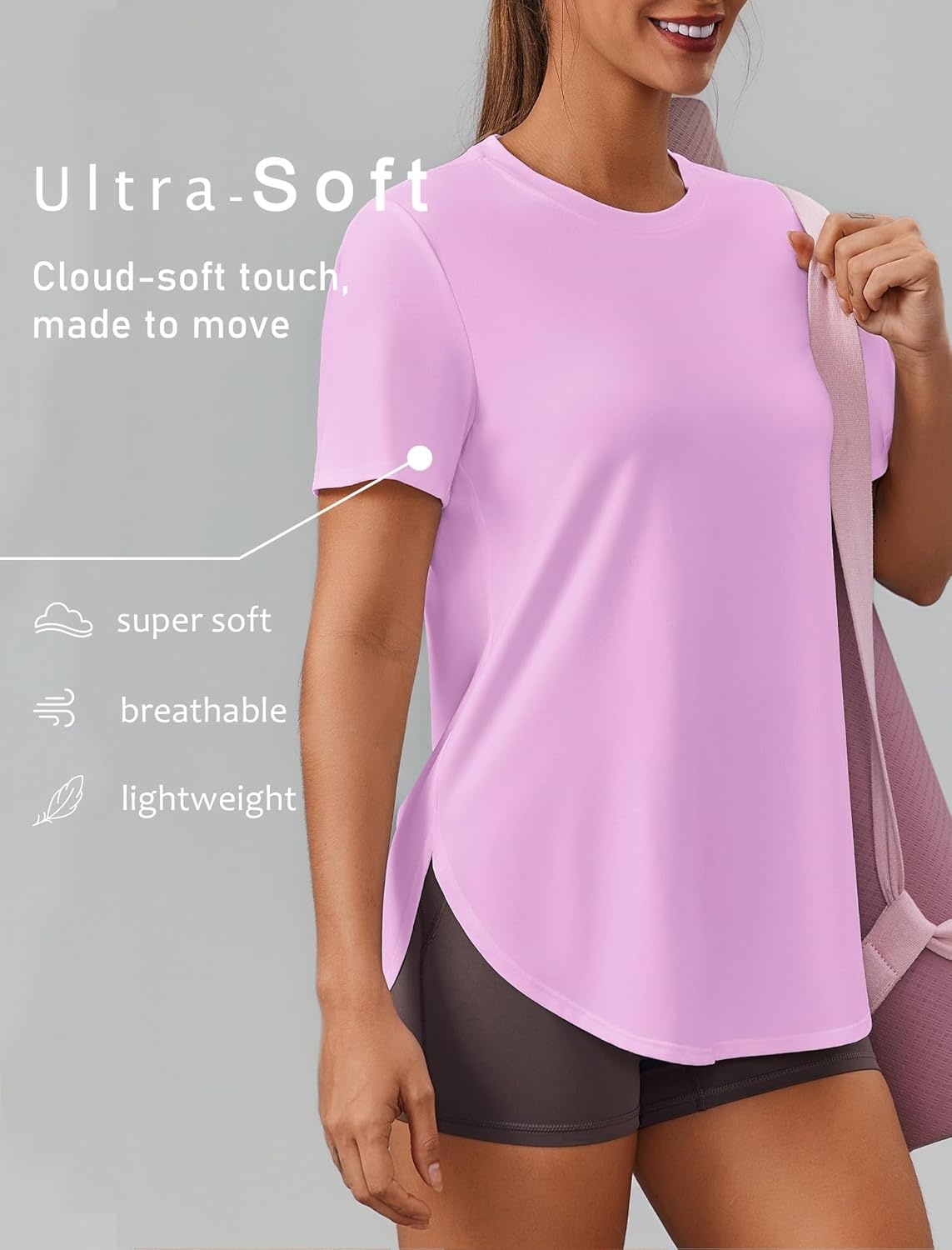 image:imagePINSPARK Workout Tops for Women Short Sleeve Athletic Shirts UPF 50 Quick Dry Running Outfits for Exercise Gym Hiking S3XLLight Pink