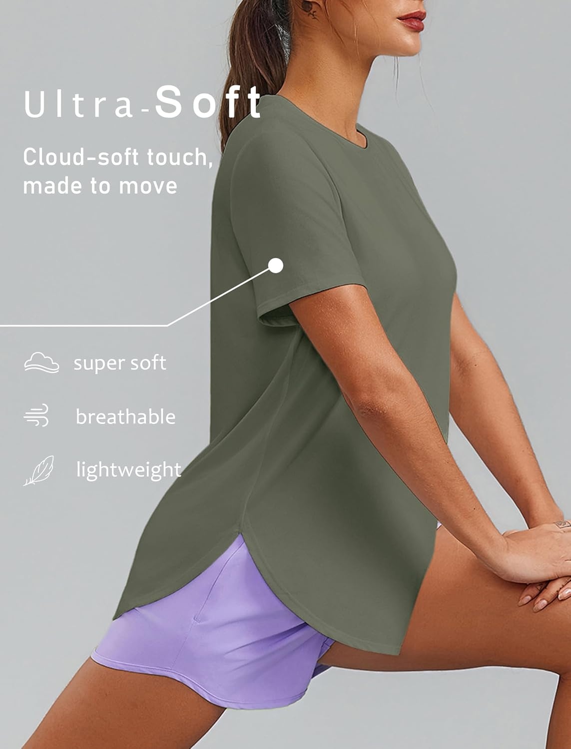 image:imagePINSPARK Workout Tops for Women Short Sleeve Athletic Shirts UPF 50 Quick Dry Running Outfits for Exercise Gym Hiking S3XLOlive Green