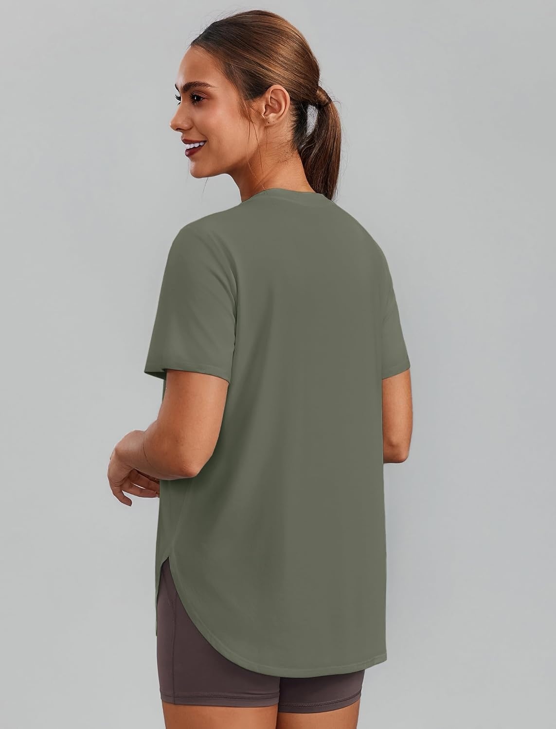 image:imagePINSPARK Workout Tops for Women Short Sleeve Athletic Shirts UPF 50 Quick Dry Running Outfits for Exercise Gym Hiking S3XLOlive Green