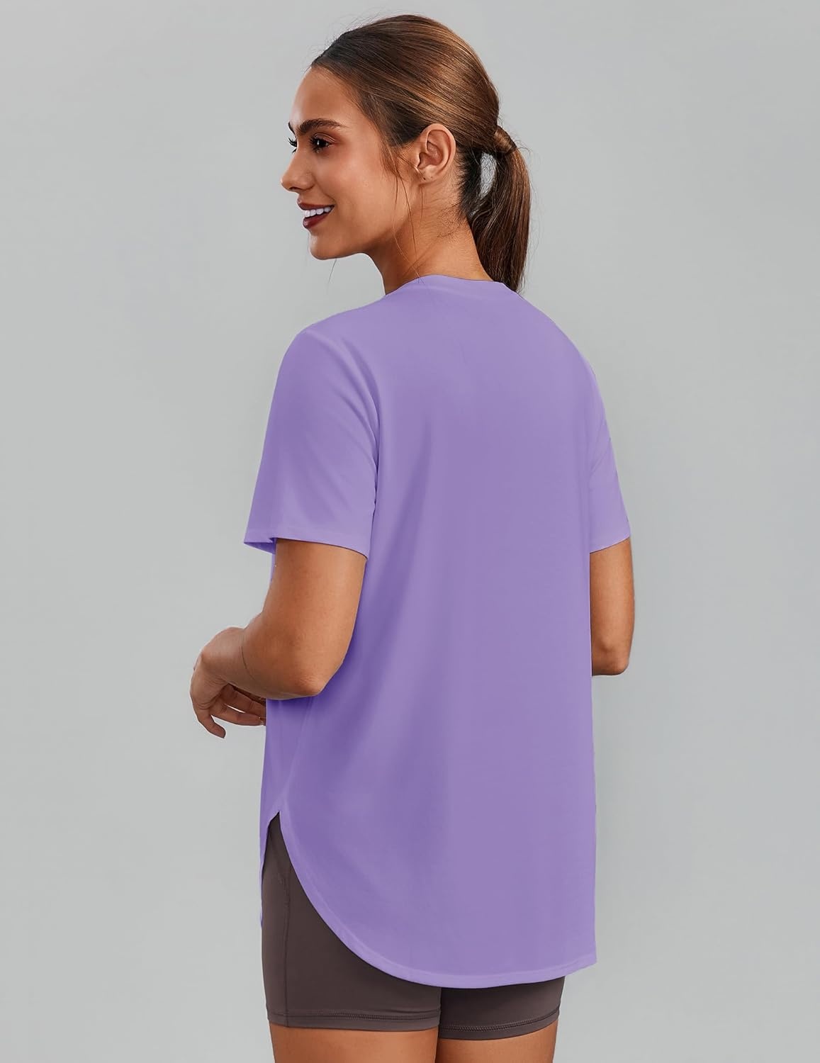 image:imagePINSPARK Workout Tops for Women Short Sleeve Athletic Shirts UPF 50 Quick Dry Running Outfits for Exercise Gym Hiking S3XLPurple