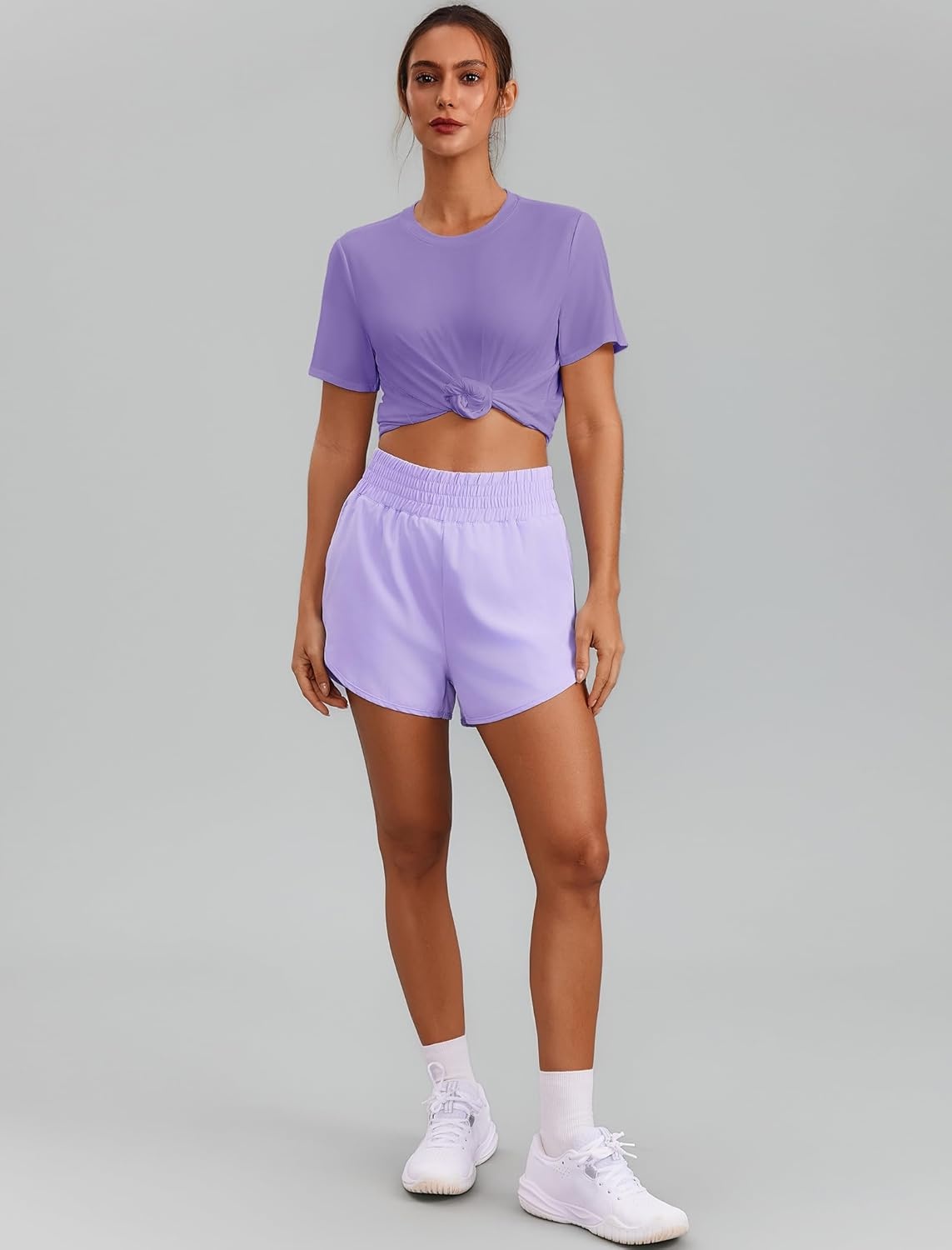 image:imagePINSPARK Workout Tops for Women Short Sleeve Athletic Shirts UPF 50 Quick Dry Running Outfits for Exercise Gym Hiking S3XLPurple