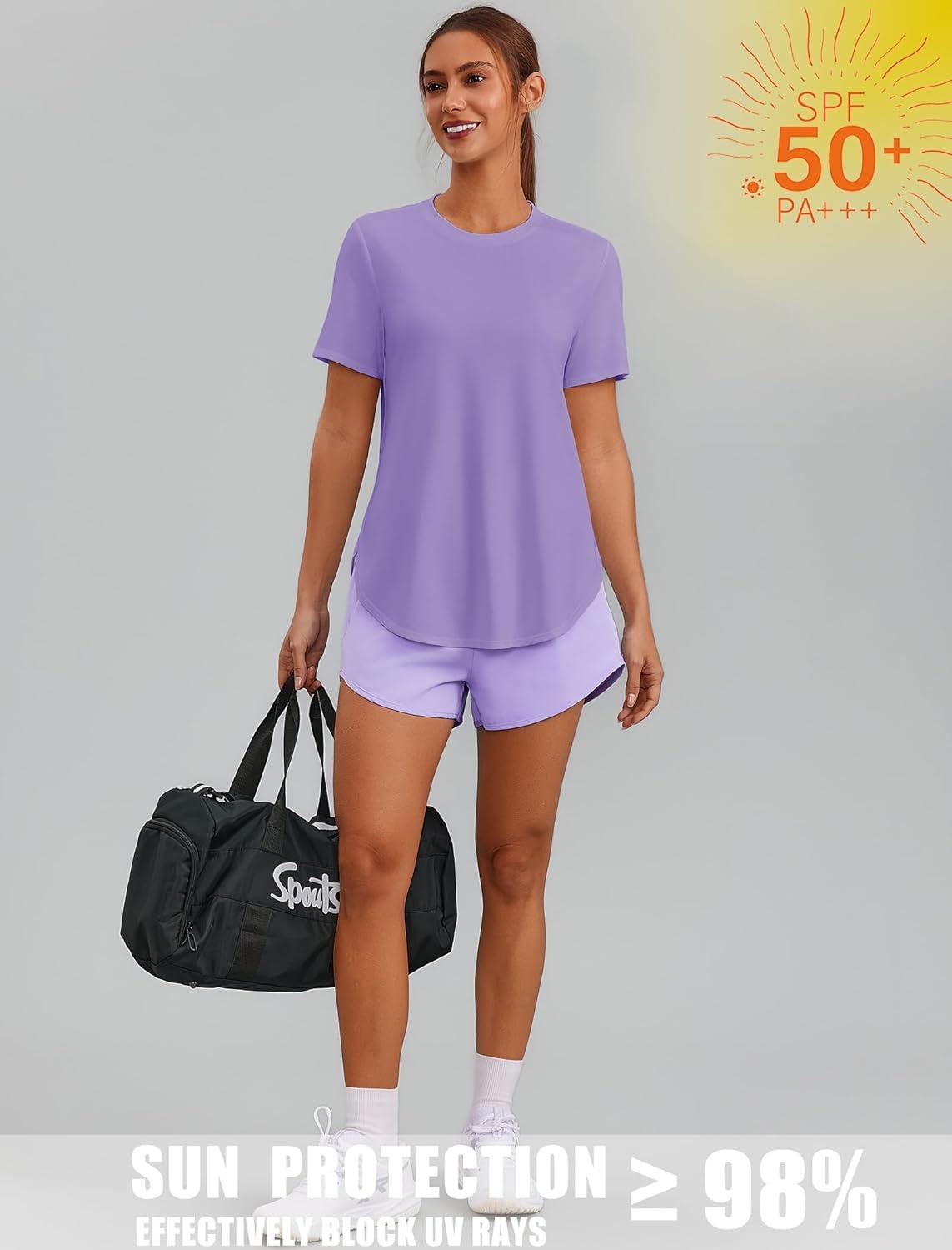 image:imagePINSPARK Workout Tops for Women Short Sleeve Athletic Shirts UPF 50 Quick Dry Running Outfits for Exercise Gym Hiking S3XLPurple