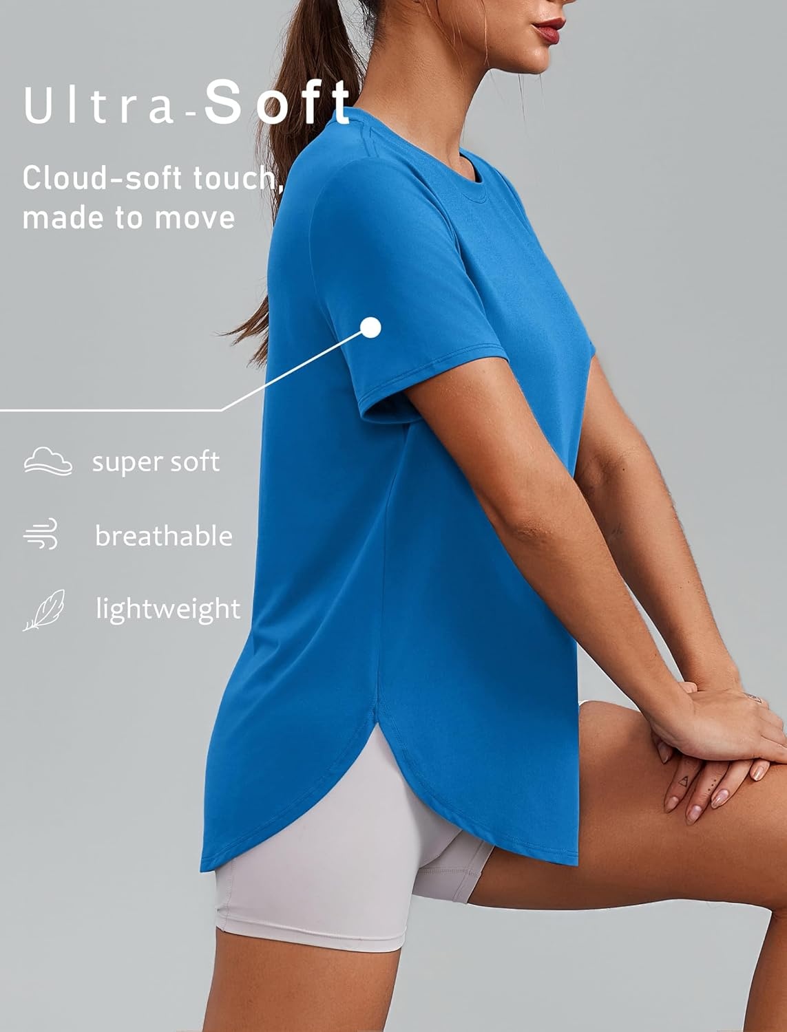 image:imagePINSPARK Workout Tops for Women Short Sleeve Athletic Shirts UPF 50 Quick Dry Running Outfits for Exercise Gym Hiking S3XLSparkle Blue