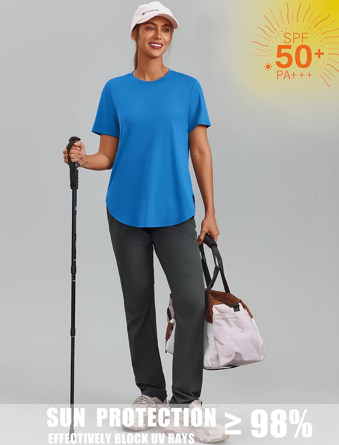 image:imagePINSPARK Workout Tops for Women Short Sleeve Athletic Shirts UPF 50 Quick Dry Running Outfits for Exercise Gym Hiking S3XLSparkle Blue