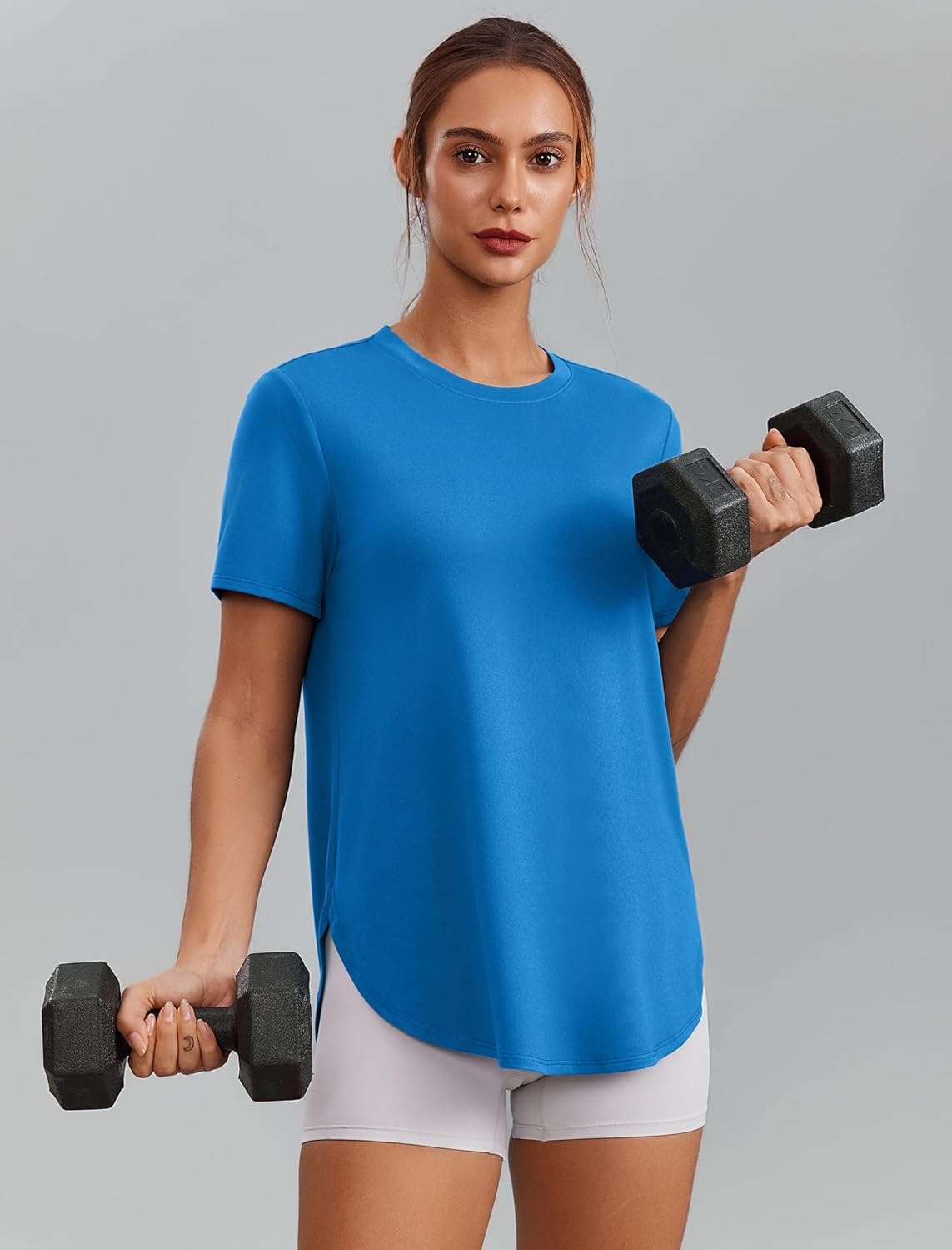 image:imagePINSPARK Workout Tops for Women Short Sleeve Athletic Shirts UPF 50 Quick Dry Running Outfits for Exercise Gym Hiking S3XLSparkle Blue
