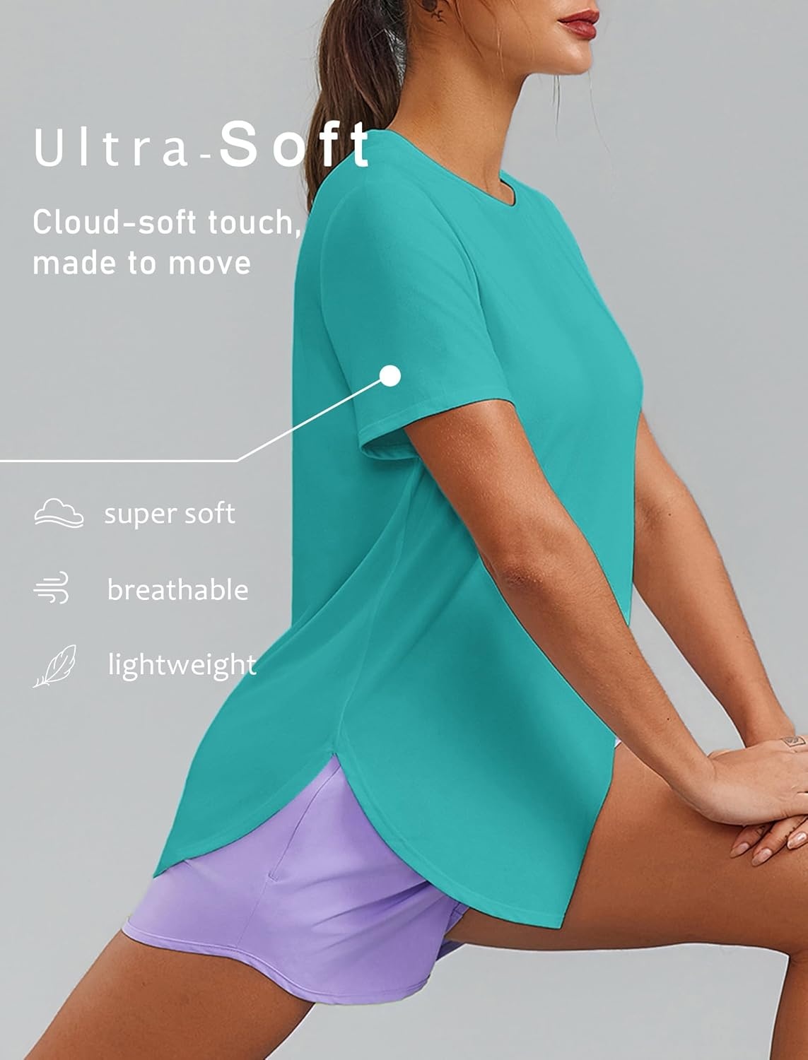 image:imagePINSPARK Workout Tops for Women Short Sleeve Athletic Shirts UPF 50 Quick Dry Running Outfits for Exercise Gym Hiking S3XLTurquoise