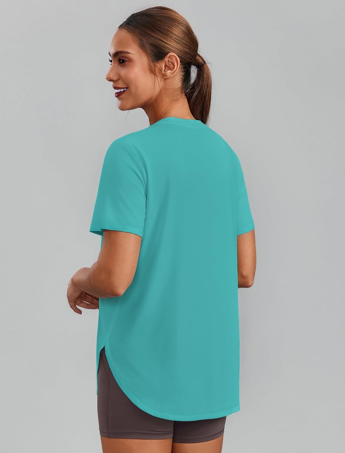 image:imagePINSPARK Workout Tops for Women Short Sleeve Athletic Shirts UPF 50 Quick Dry Running Outfits for Exercise Gym Hiking S3XLTurquoise