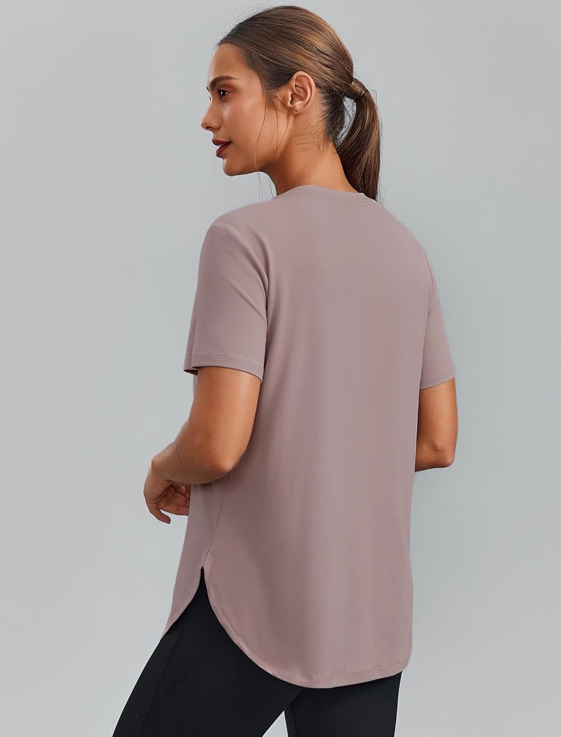 image:imagePINSPARK Workout Tops for Women Short Sleeve Athletic Shirts UPF 50 Quick Dry Running Outfits for Exercise Gym Hiking S3XLWarm Ash Grey