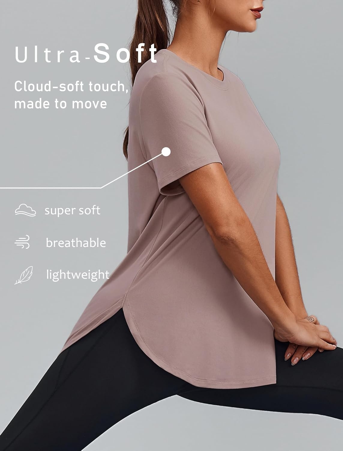 image:imagePINSPARK Workout Tops for Women Short Sleeve Athletic Shirts UPF 50 Quick Dry Running Outfits for Exercise Gym Hiking S3XLWarm Ash Grey