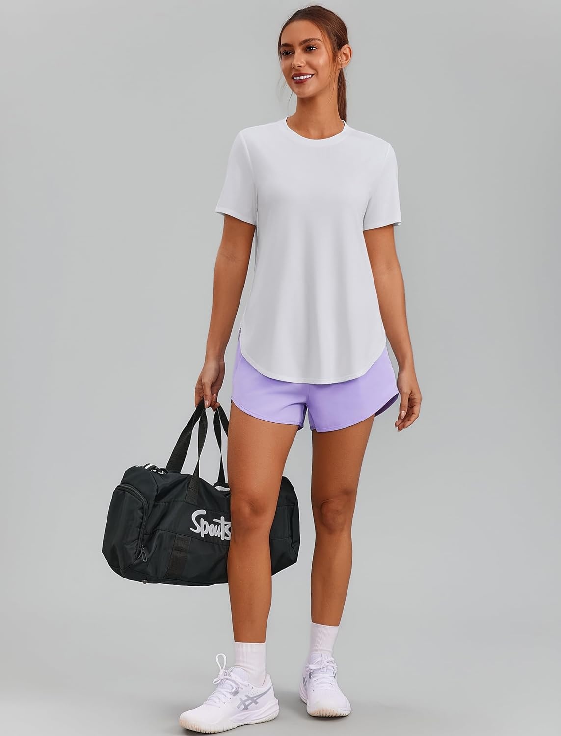 image:imagePINSPARK Workout Tops for Women Short Sleeve Athletic Shirts UPF 50 Quick Dry Running Outfits for Exercise Gym Hiking S3XLWhite