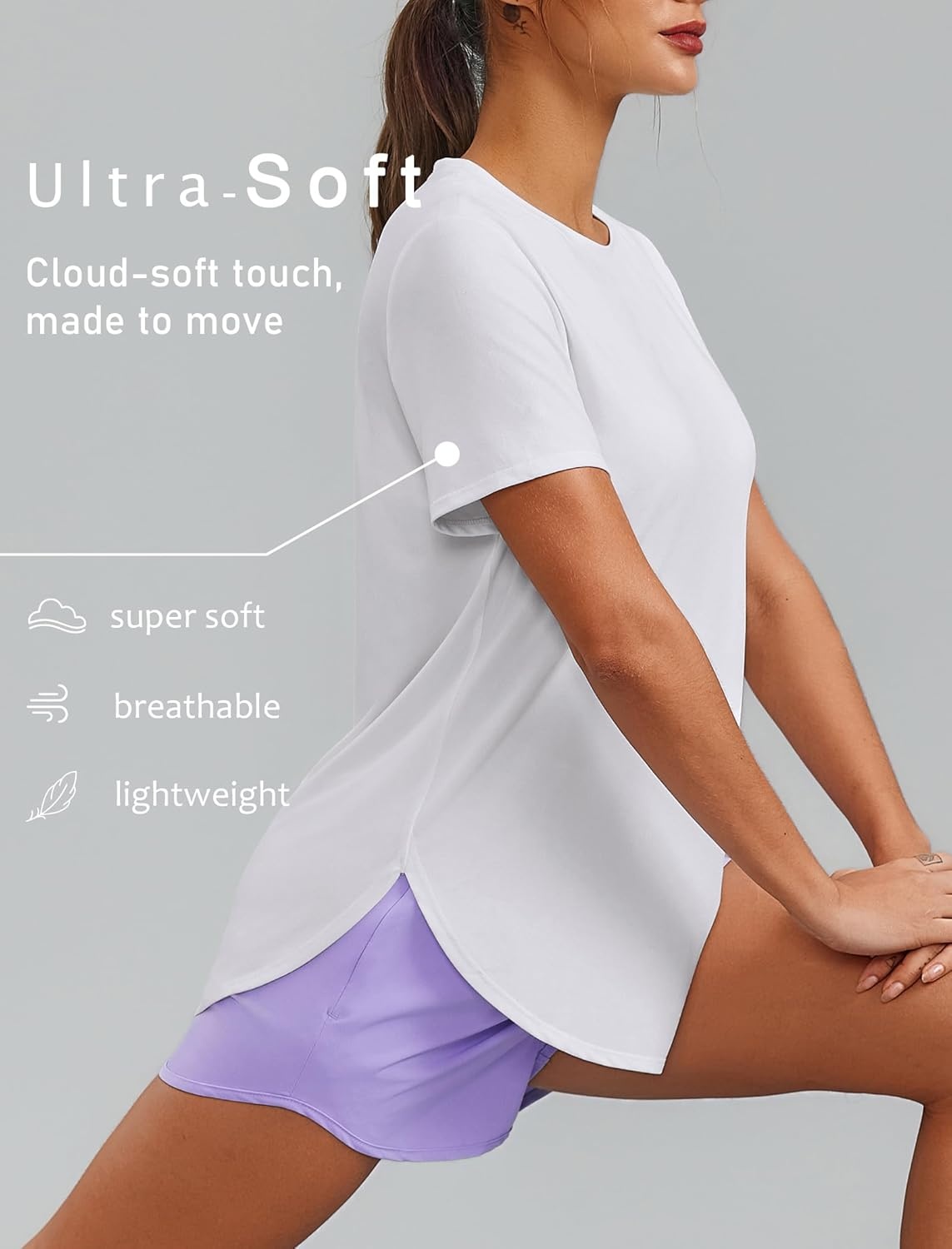 image:imagePINSPARK Workout Tops for Women Short Sleeve Athletic Shirts UPF 50 Quick Dry Running Outfits for Exercise Gym Hiking S3XLWhite