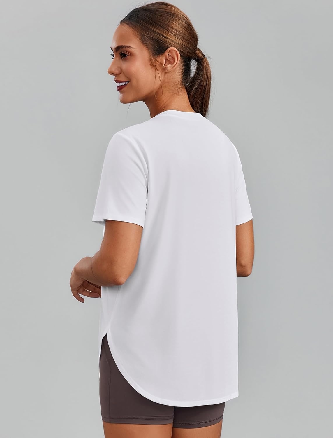 image:imagePINSPARK Workout Tops for Women Short Sleeve Athletic Shirts UPF 50 Quick Dry Running Outfits for Exercise Gym Hiking S3XLWhite