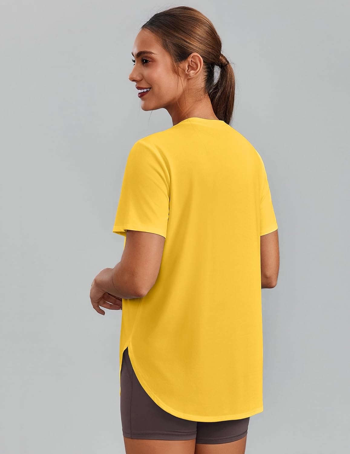 image:imagePINSPARK Workout Tops for Women Short Sleeve Athletic Shirts UPF 50 Quick Dry Running Outfits for Exercise Gym Hiking S3XLYellow