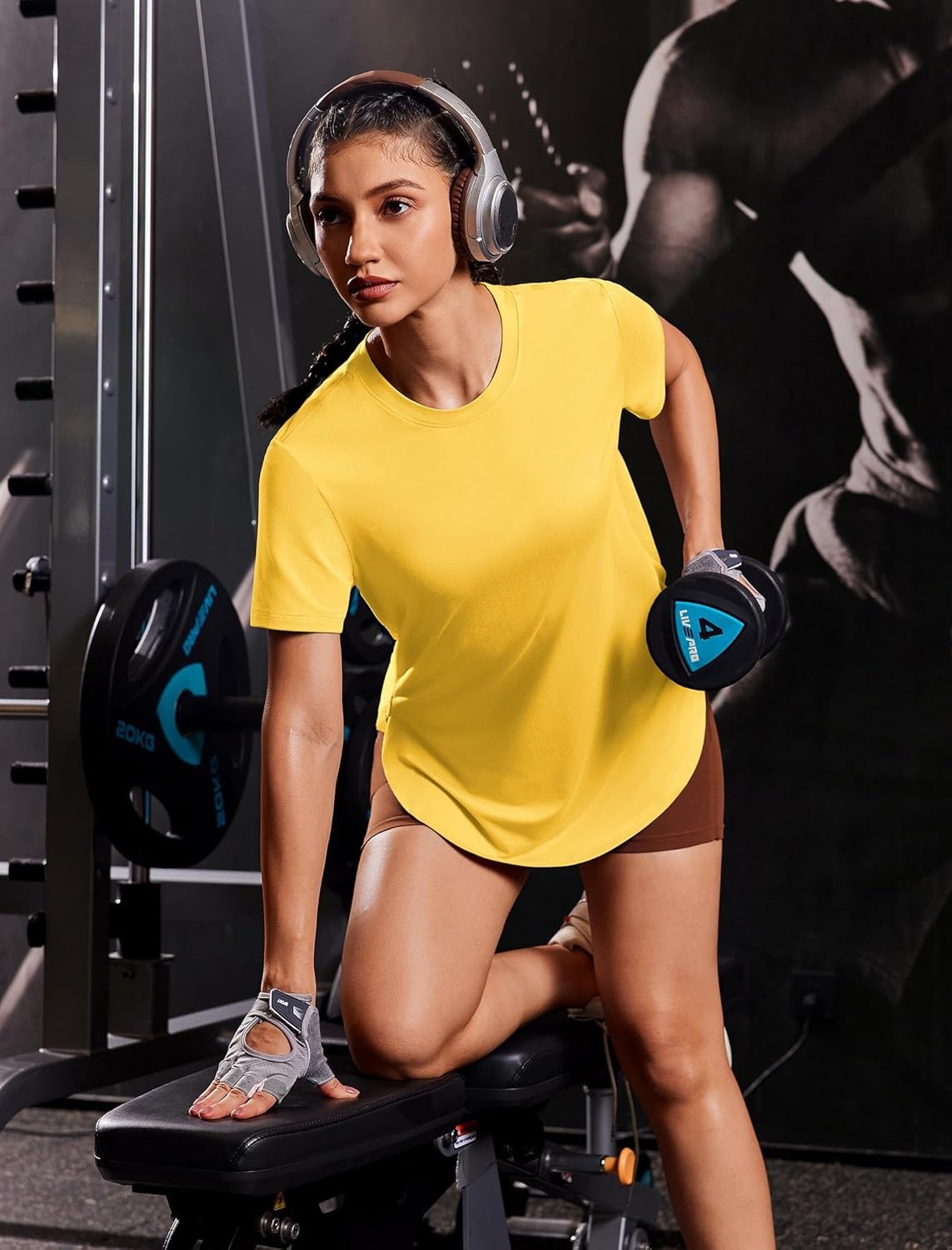 image:imagePINSPARK Workout Tops for Women Short Sleeve Athletic Shirts UPF 50 Quick Dry Running Outfits for Exercise Gym Hiking S3XLYellow