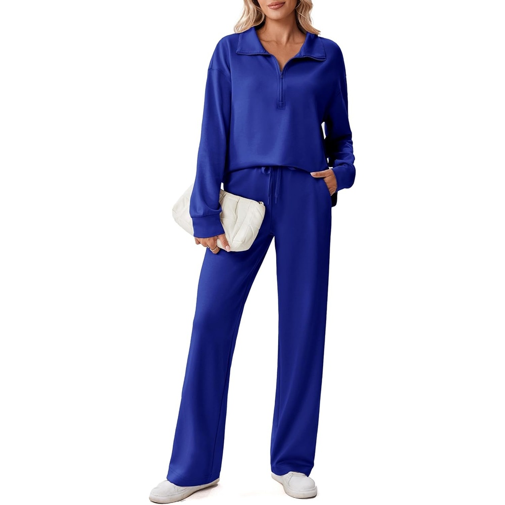 image:imagePINSPARK 2 Piece Sets for Women 12 Zip Sweatsuit Loose Fit Sweatshirt Straight Leg Pants 2025 Matching Outfit Fall TracksuitRoyal Blue