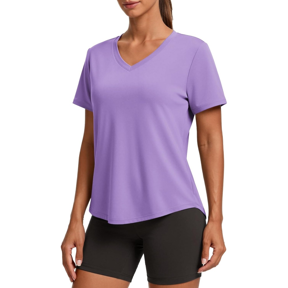 image:imagePINSPARK Soft Workout Tops for Women Short Sleeve V Neck Moisture Wicking UPF 50 Sun Protection Quick Dry Gym Shirts09 Lavender