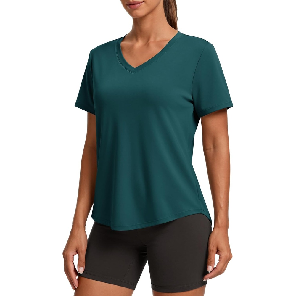 image:imagePINSPARK Soft Workout Tops for Women Short Sleeve V Neck Moisture Wicking UPF 50 Sun Protection Quick Dry Gym ShirtsDark Teal